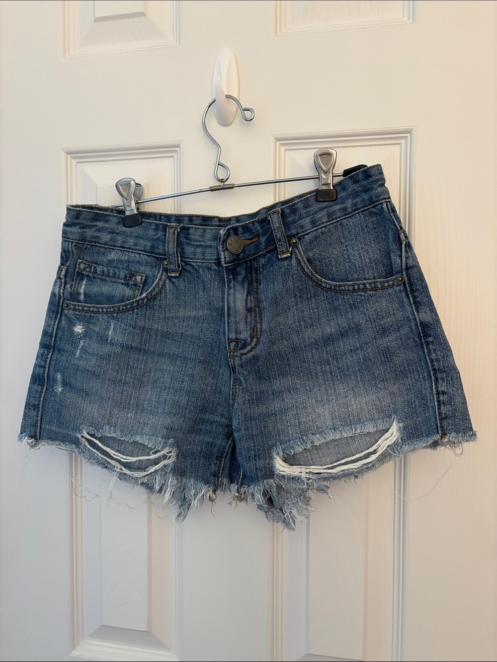 BDG Blue Distressed High-Rise Denim Cutoff Shorts